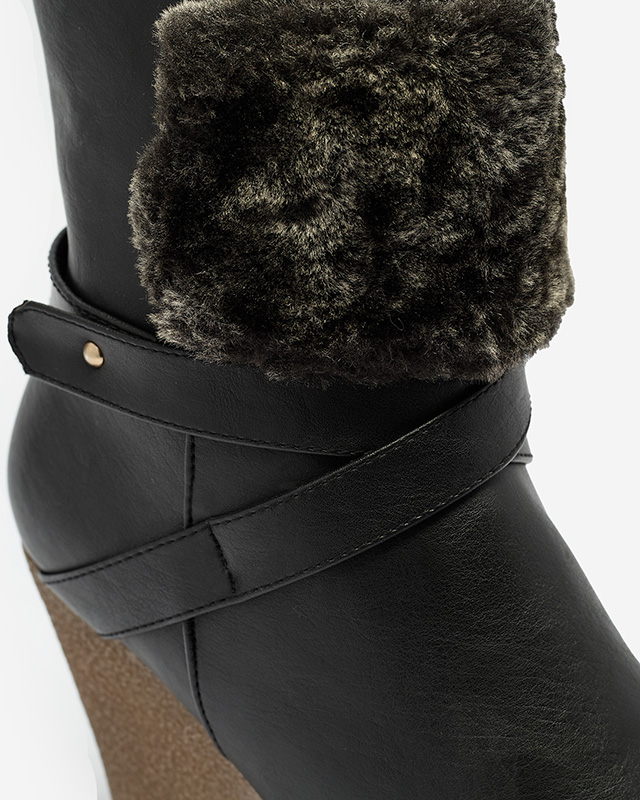 Schwarze Damen-Keilstiefel mit Fell Emricca - Footwear