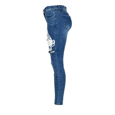 Blaue Jeans mit Falten und Verzierungen - Hose 1