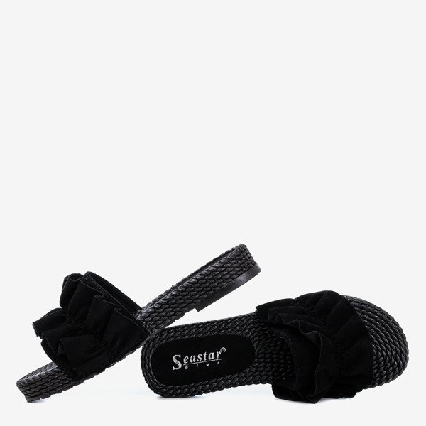 Schwarze Damen-Flipflops mit Rafel-Rüschen - Schuhe 1