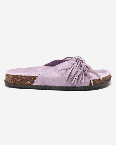 Фіолетові жіночі шльопанці з бахромою Guttis