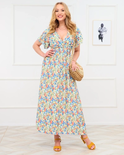 Gelbes Maxikleid für Damen mit Blumenmuster - Kleidung