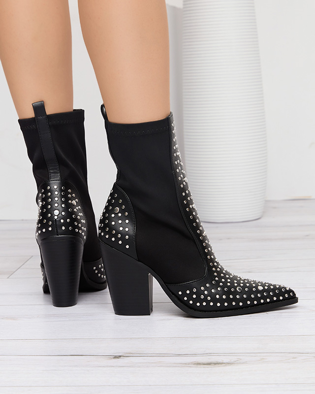 Schwarze Cowboystiefel auf einem höheren Stiletto mit Strasssteinen Ricci- Footwear