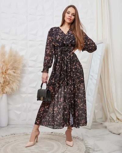 Royalfashion Schwarz gemustertes Damen-Maxikleid