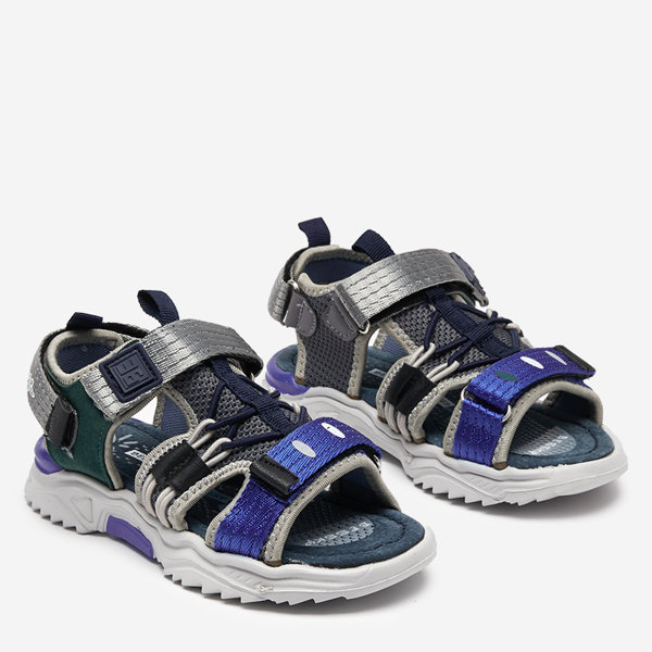 Marineblaue und graue Kindersandalen mit Klettverschluss Meteris - Schuhe