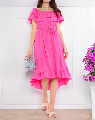 Fuchsia Damenkleid mit Rüschen - Kleidung