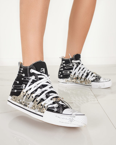 Schwarze High-Top-Sneaker für Damen mit Glitzer Survivi- Footwear