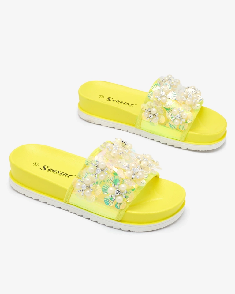 Neongelbe Plateausandalen für Damen mit Maurelle-Verzierungen - Schuhe