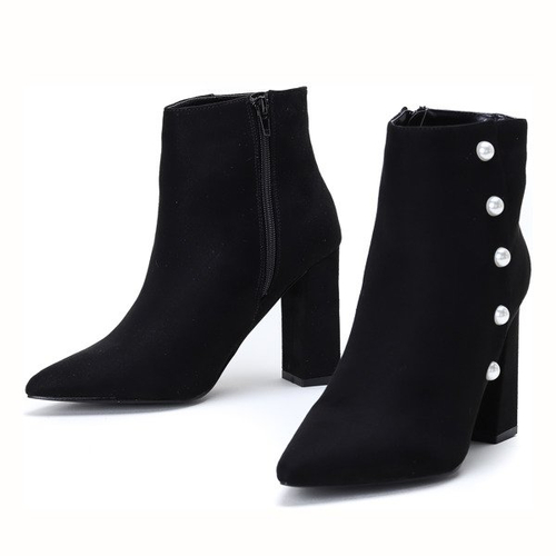 Чорні черевики з перлами на високій стійці Майя - Взуття