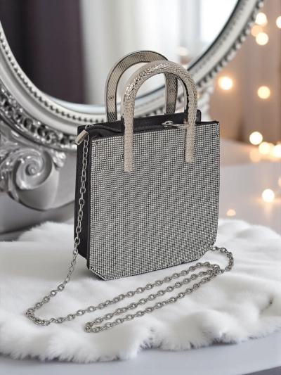 Royalfashion Damen Clutch Handtasche mit Zirkonia und Schlangenleder-Optik Snake Glam