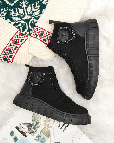 Schwarzer Damen-Schnürstiefel mit Verzierungen Tamti - Schuhe