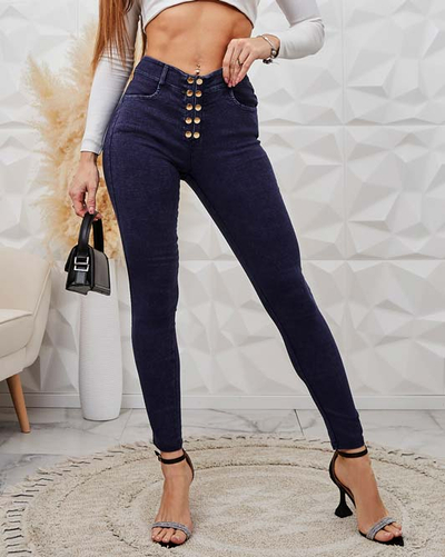 Royalfashion Damen Teggings-Hose mit Zierknöpfen