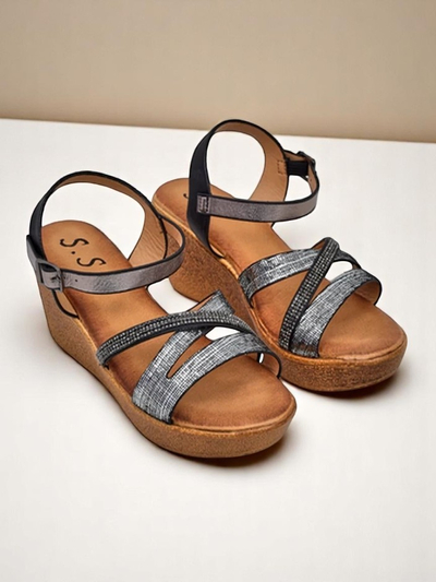 Royalfashion Damen Wedgesandalen mit Strass und Glitzer Eclat