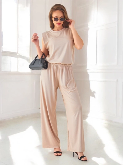 Royalfashion Damen Ripp-Viskose-Set, ärmellos mit ausgestellten Hosen