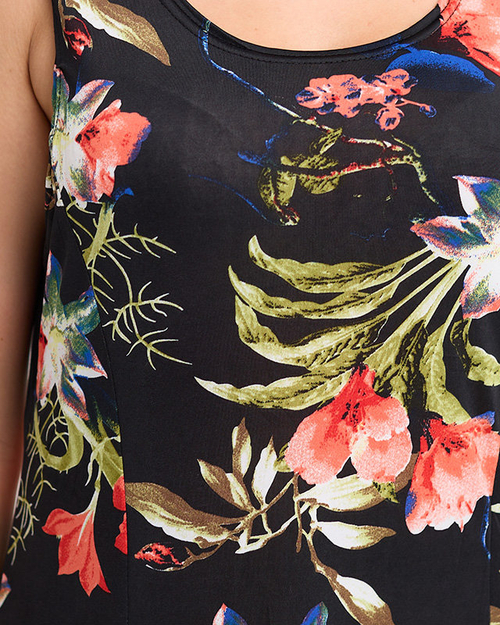 Чорна жіноча коротка сукня з різнокольоровими квітами - Одяг