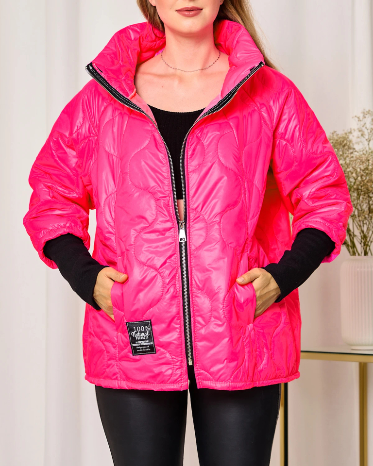 Royalfashion Neon Pink Damen Steppjacke mit Patch