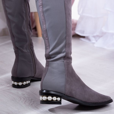 Graue Overknee-Stiefel mit verziertem Absatz La Perla - Schuhe