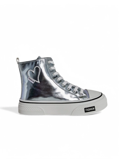 Royalfashion Hohe Damensneaker mit Herz Silber Herzh