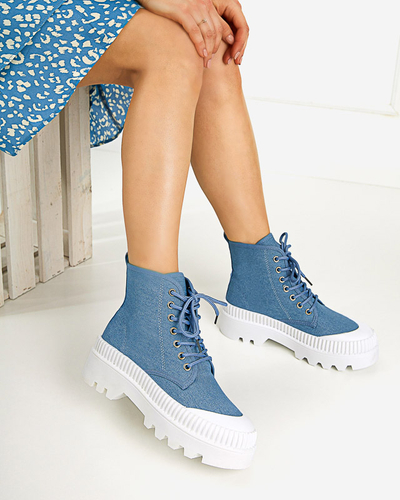 Blaue Damenstiefeletten mit flachem Absatz Roulle - Schuhe
