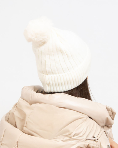 Royalfashion Weiße Damen-Isoliermütze mit Bommel