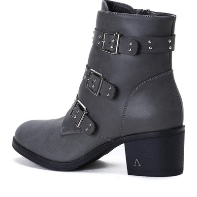 Graue Stiefel auf einem niedrigen Pfosten mit dekorativen Schnallen Aline - Footwear
