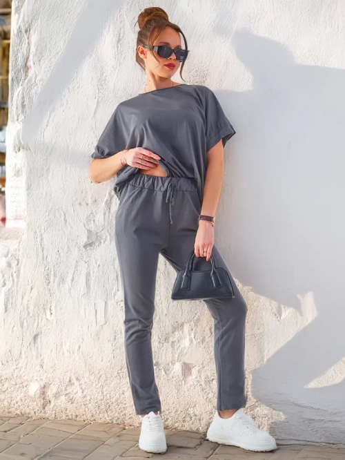 Royalfashion Жіночий комплект з бавовни з коротким рукавом та прямими штанами