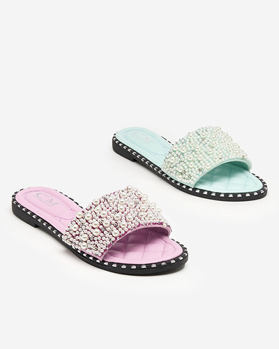 Damenhausschuhe mit Perlen in Lila Loppo - Schuhe