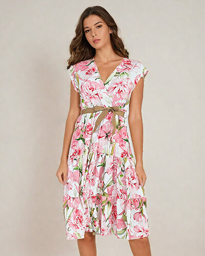 Royalfashion Damen Midikleid mit Blumenmuster