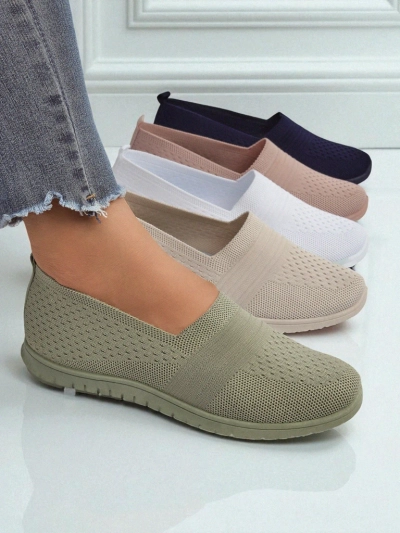 Damen Mokassins Gaia Verde – bequeme grüne Stoffschuhe mit flachem Absatz