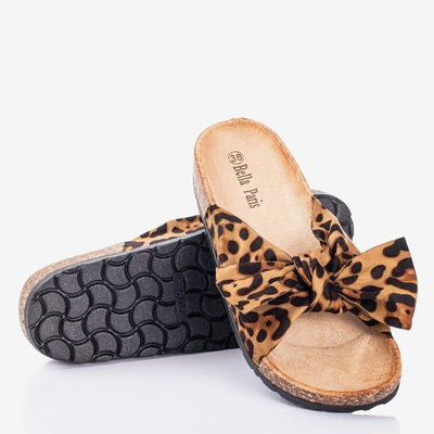 Braune Flip-Flops für Frauen mit Leopardenschleife Sunshine - Footwear 1