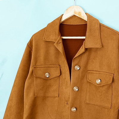 Braune Oversize-Hemdjacke aus Öko-Wildleder für Damen - Kleidung