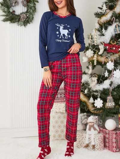 Damen Weihnachtspyjama in marineblau- Kleidung