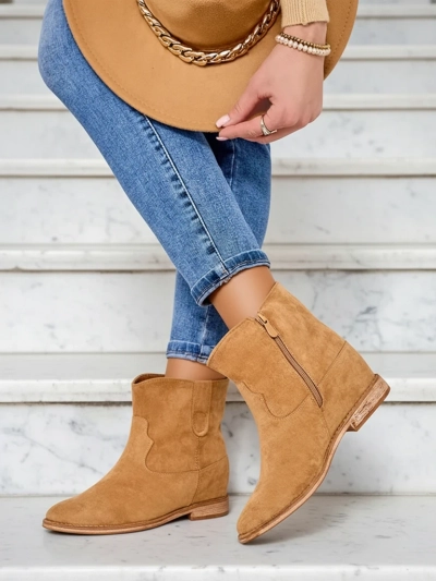 Royalfashion Braune Knöchelstiefel im Cowboy-Stil auf Keilabsatz Patorias