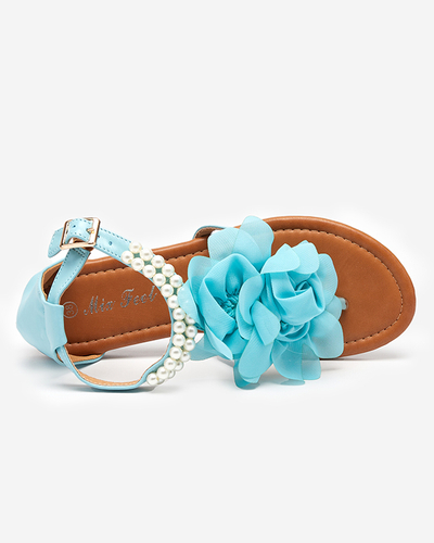 OUTLET Blaue Damensandalen mit Perlen und Stoffblume Amerile - Schuhe