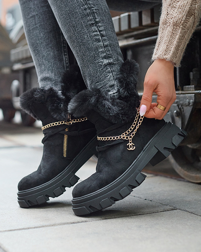 Schwarze Damenstiefel aus Öko-Wildleder mit Kette Videric - Footwear
