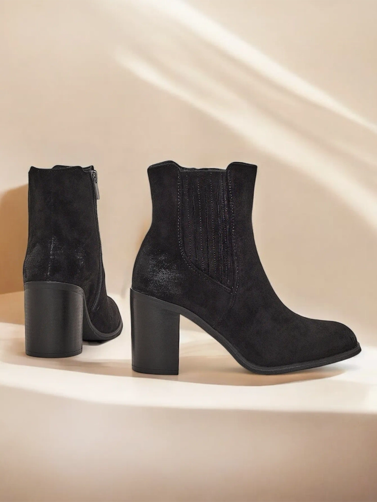 Royalfashion Öko-Wildleder Damen-Stiefeletten mit Blockabsatz Cesios