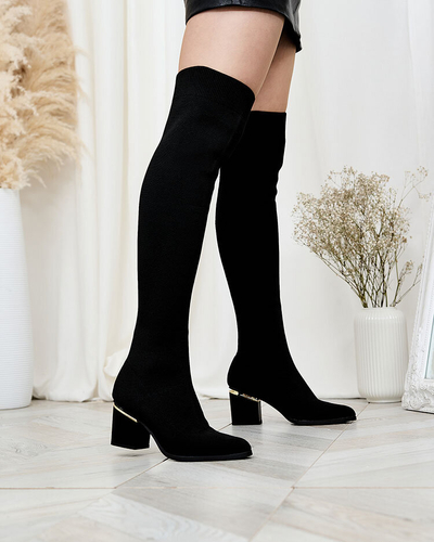 Royalfashion Schwarze Damen Overknee-Stiefel zum Hineinschlüpfen Lasonn