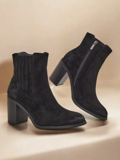 Royalfashion Öko-Wildleder Damen-Stiefeletten mit Blockabsatz Cesios