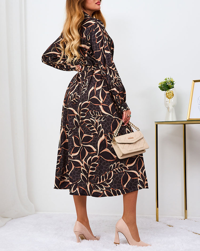 Royalfashion Schwarz und hellbraun gemustertes Damen Maxikleid