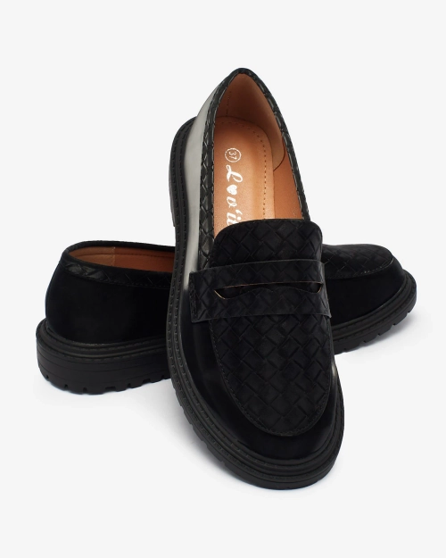 Чорні жіночі мокасини з тисненням Tewneris