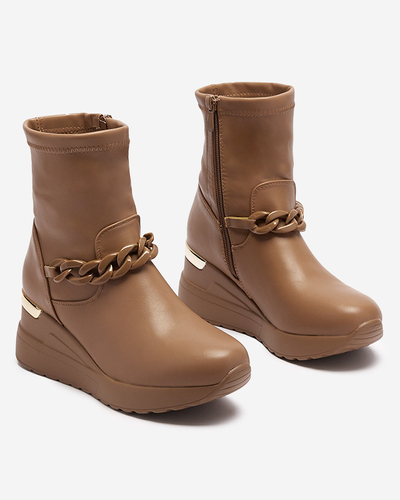 Hellbraune Damenstiefel auf Anker mit Kette Fefricca- Footwear