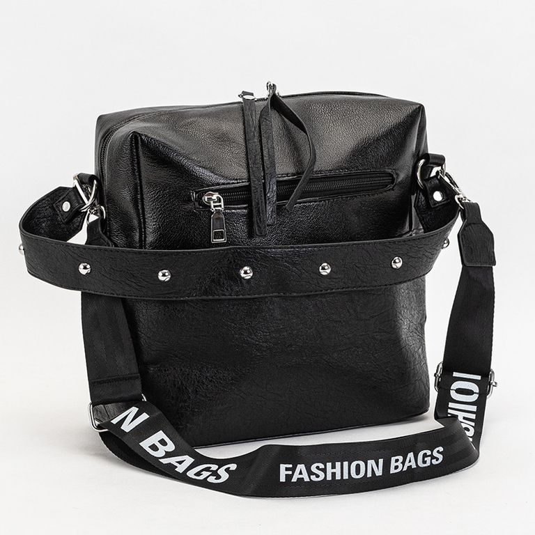 Schwarze Damenhandtasche mit weißen Aufschriften - Accessoires