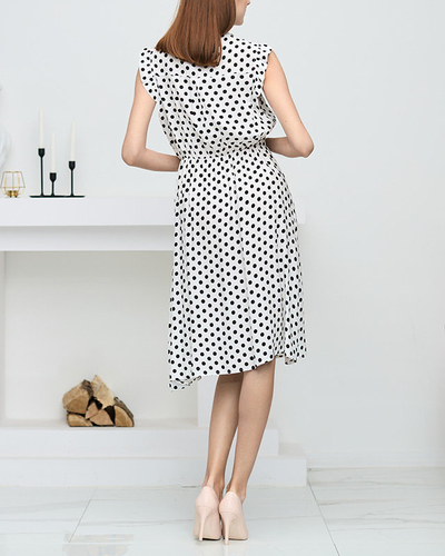 Жіноча біла сукня в горошок до коліна - Одяг