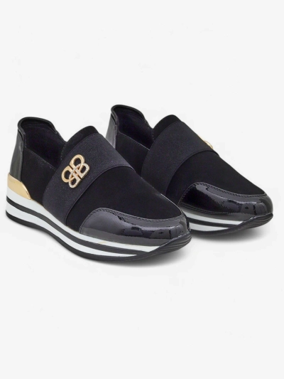 Damen Slip-Ons Elektra Nero mit goldenem Akzent, Öko-Leder, 3,5cm