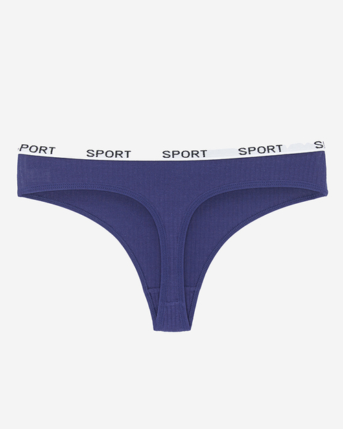 Темно-сині жіночі трусики стринги в рубчик - Нижня білизна