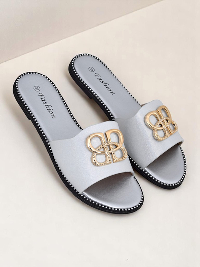 Royalfashion Damen Pantoletten mit flacher Sohle Aura Gold