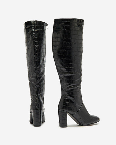 Жіночі черевики на шпильці з тисненням чорного кольору Mastiu- Взуття