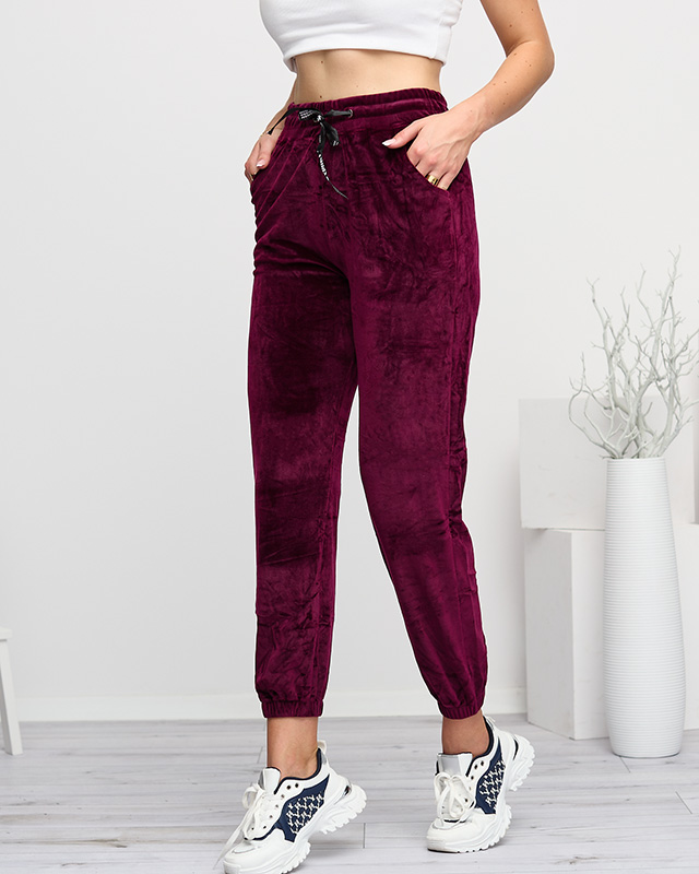 Damen-Jogginghose aus kastanienbraunem Velours - Kleidung