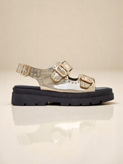 Royalfashion Damen Sandalen mit dicker Sohle und Strasssteinen Rocky Chic