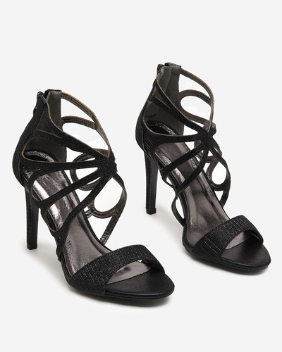 OUTLET Schwarze Brokatsandalen für Damen auf hohem Absatz Ricata - Schuhe