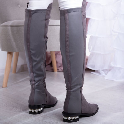 Graue Overknee-Stiefel mit verziertem Absatz La Perla - Schuhe